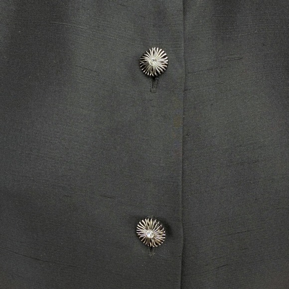 SILKLAND 100% Raw Silk Button Down Sunburst Buttons Womens Black Shirt Dress M - Picture 7 of 9